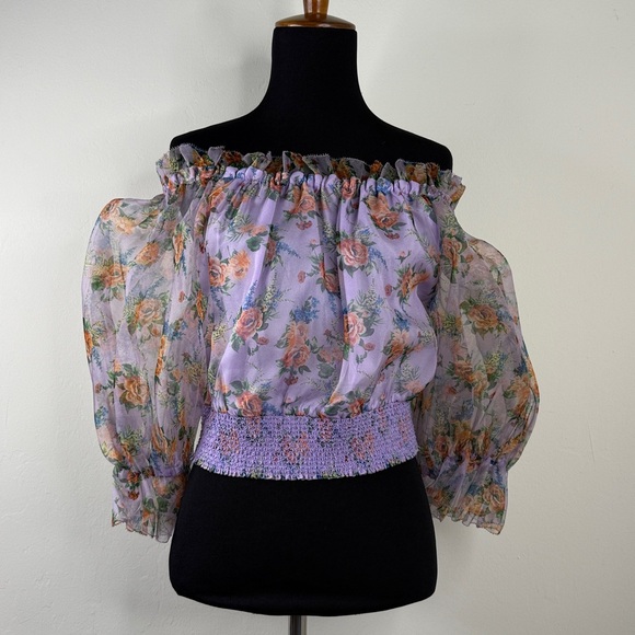 ALICE + OLIVIA Caprina Silk Puff Sleeve Crop Top M - Picture 9 of 15